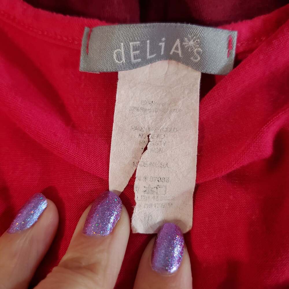 Vtg Delias 90s Y2K Ruched Babydoll Short Sleeve Dress Jr Size M Pink Scoop Neck - Picture 6 of 9